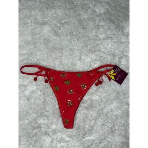 NWT SO Christmas Red String Bikini Panty Candy Cane Print Side Tie Small